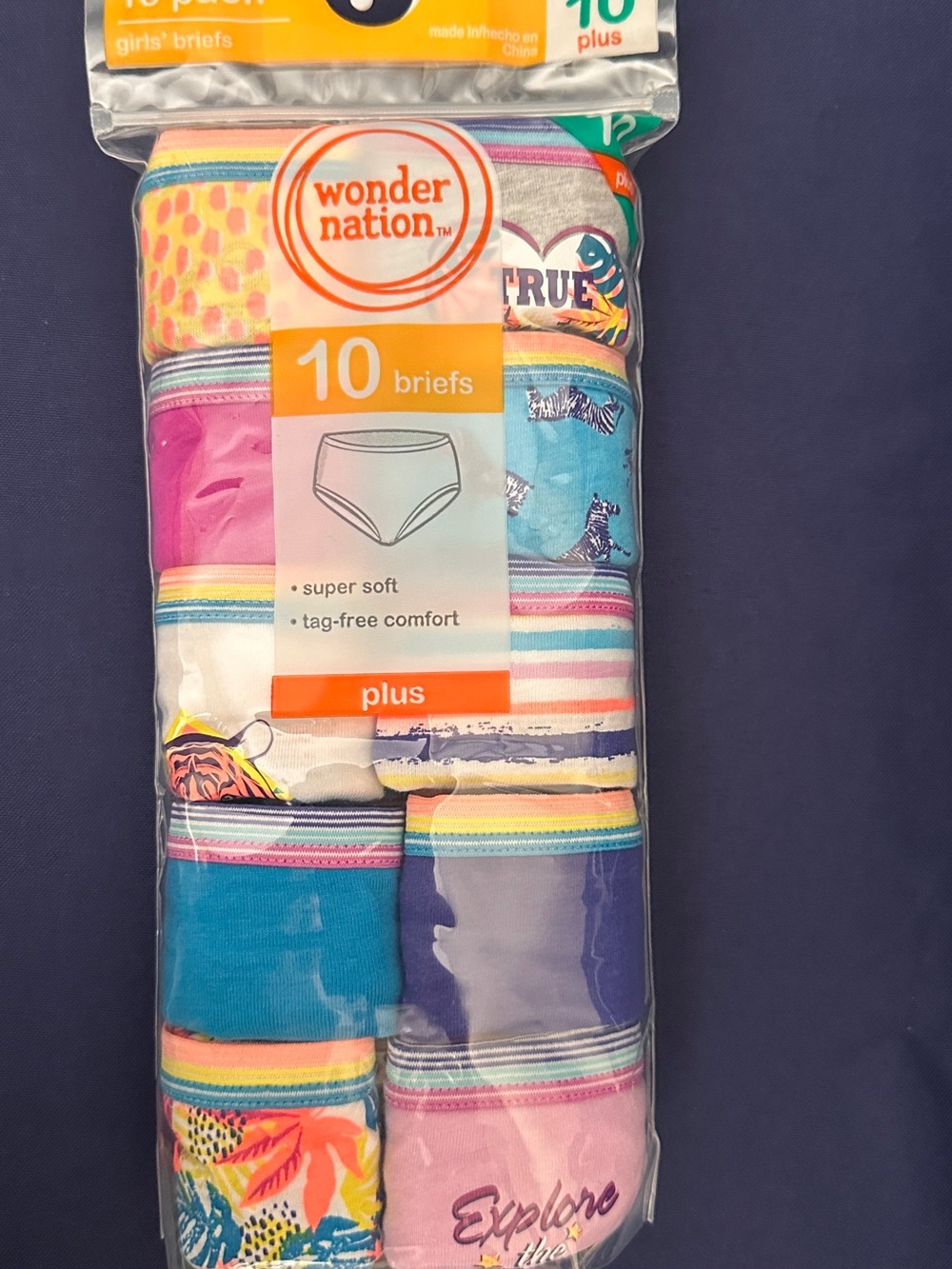 Wonder Nation Girls' 10-Pack Briefs - Multicolor size 10. BN